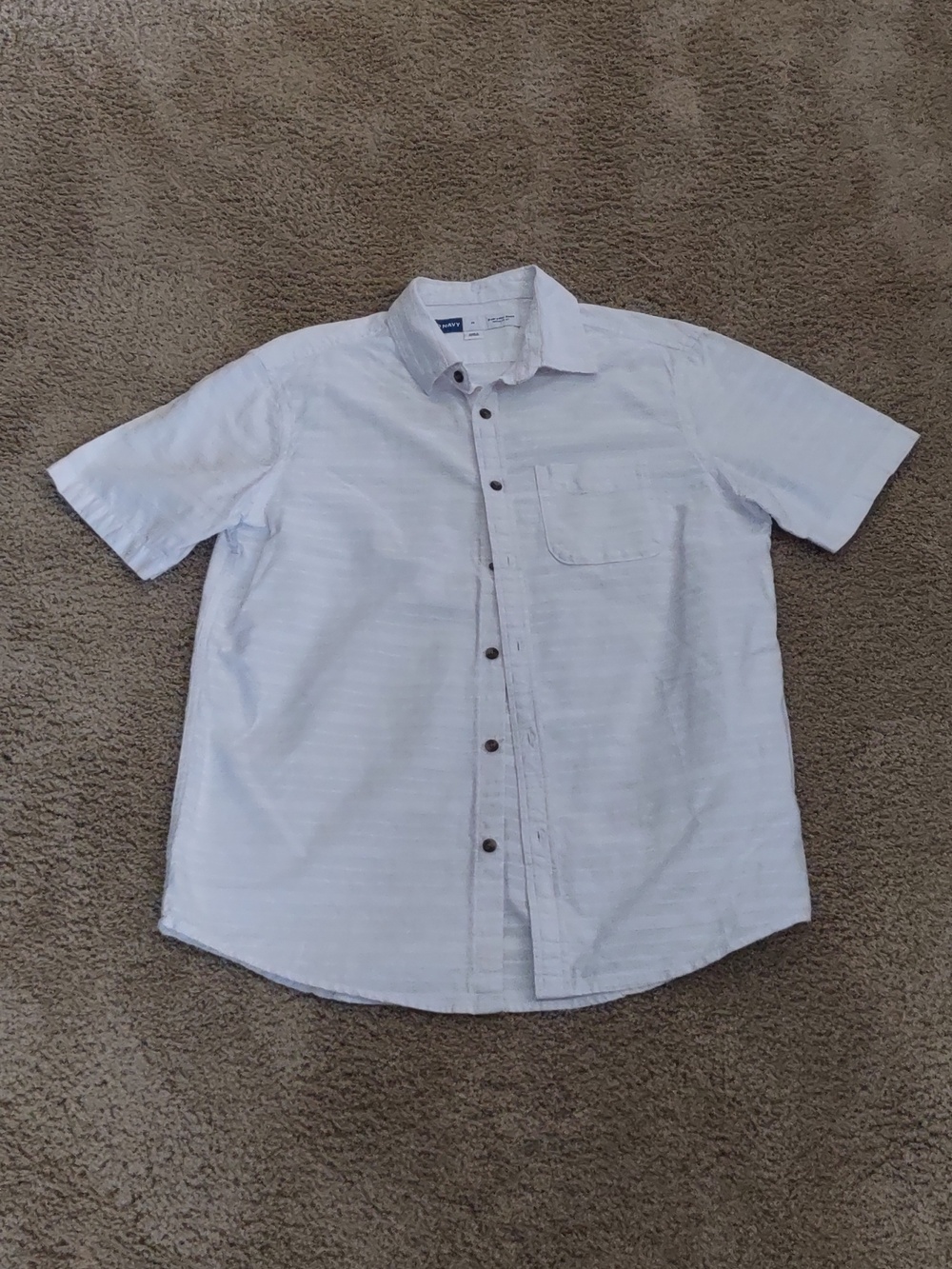 Old Navy White Cotton Button Up Short Sleeve Shirt, Size Medium